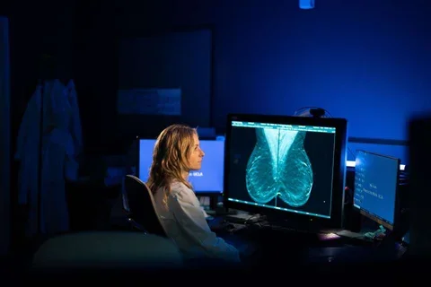 Dr. Milch reviewing a mammogram