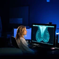 Dr. Milch reviewing a mammogram