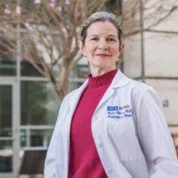 Dr. Joann Elmore poses for a portrait in the Ronald Reagan UCLA Hospital courtyard